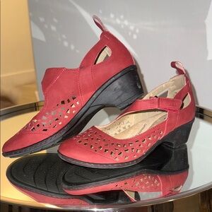 JBU Red and Black Mules with Perforated Design